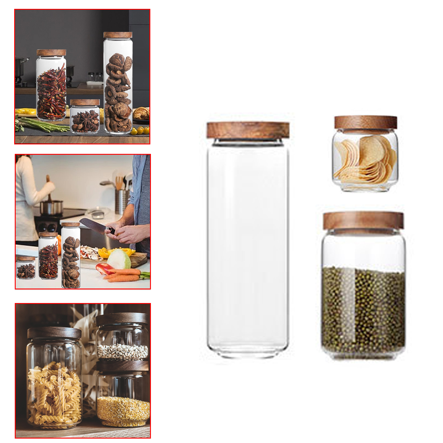 Wood Lid Glass Airtight Canister Kitchen Storage Bottles Jar Candy Food Jar Container Bottle