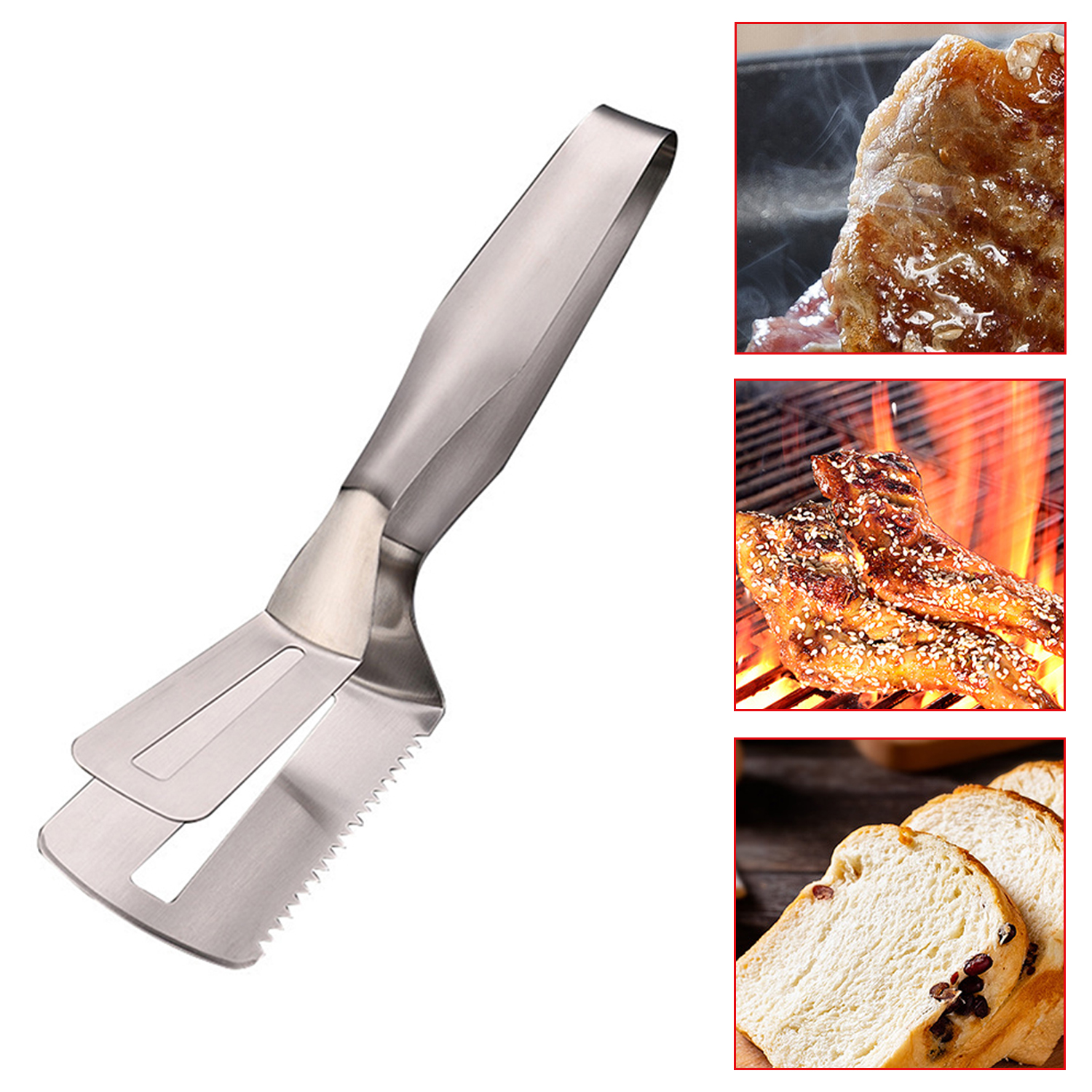 Stainless Steel Barbecue Clamp Frying Steak Fried Fish Clip Tong BBQ