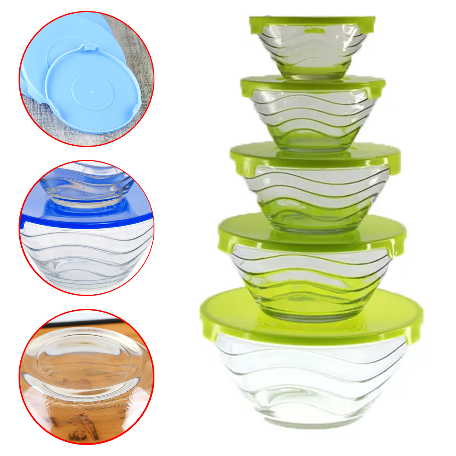 5 Pcs Glass Mixing Bowl Set With Cover Bowl Glass Mixing Bowl Salad