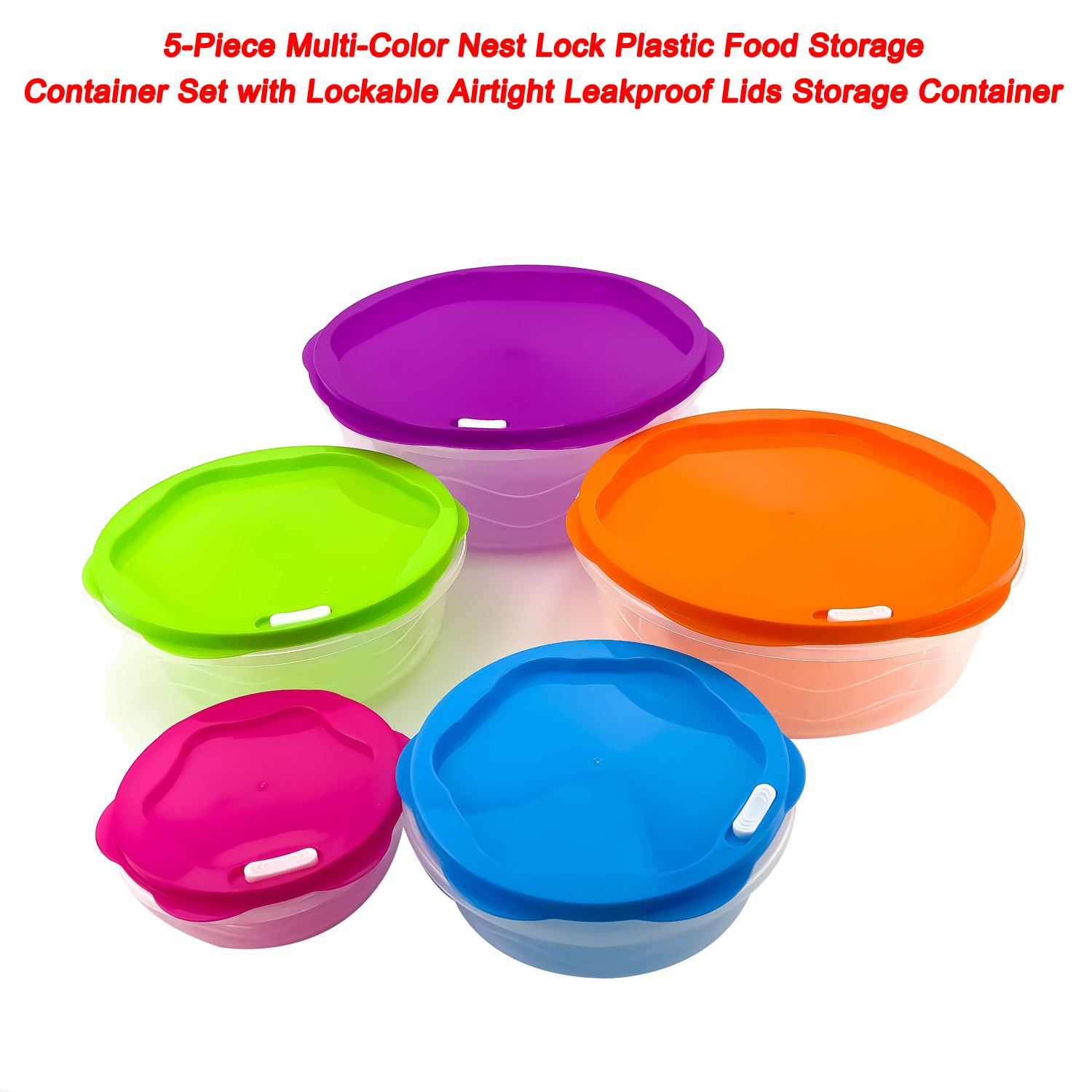5Piece MultiColor Nest Lock Plastic Food Storage Container Set with
