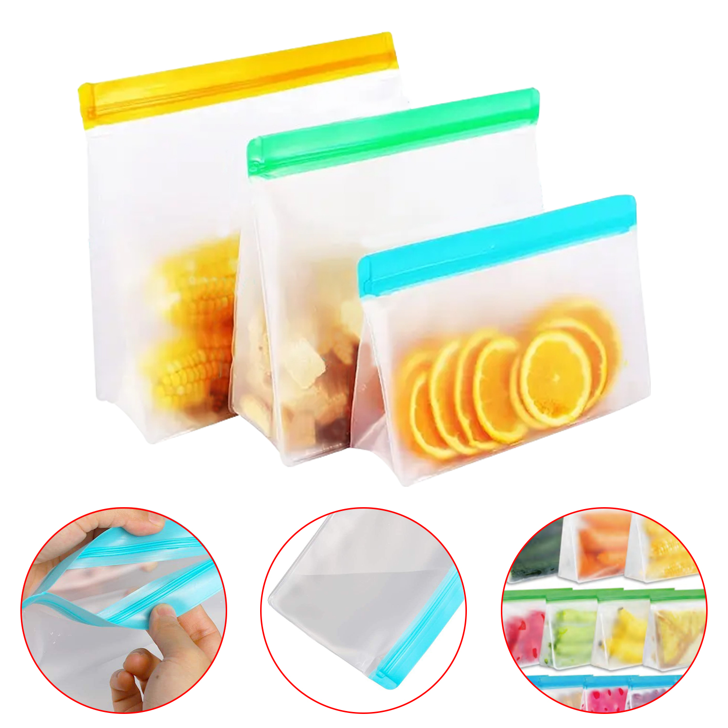 Ziplock Seal Freezer Bags Refrigerator Fresh Bags Reusable PEVA Safe