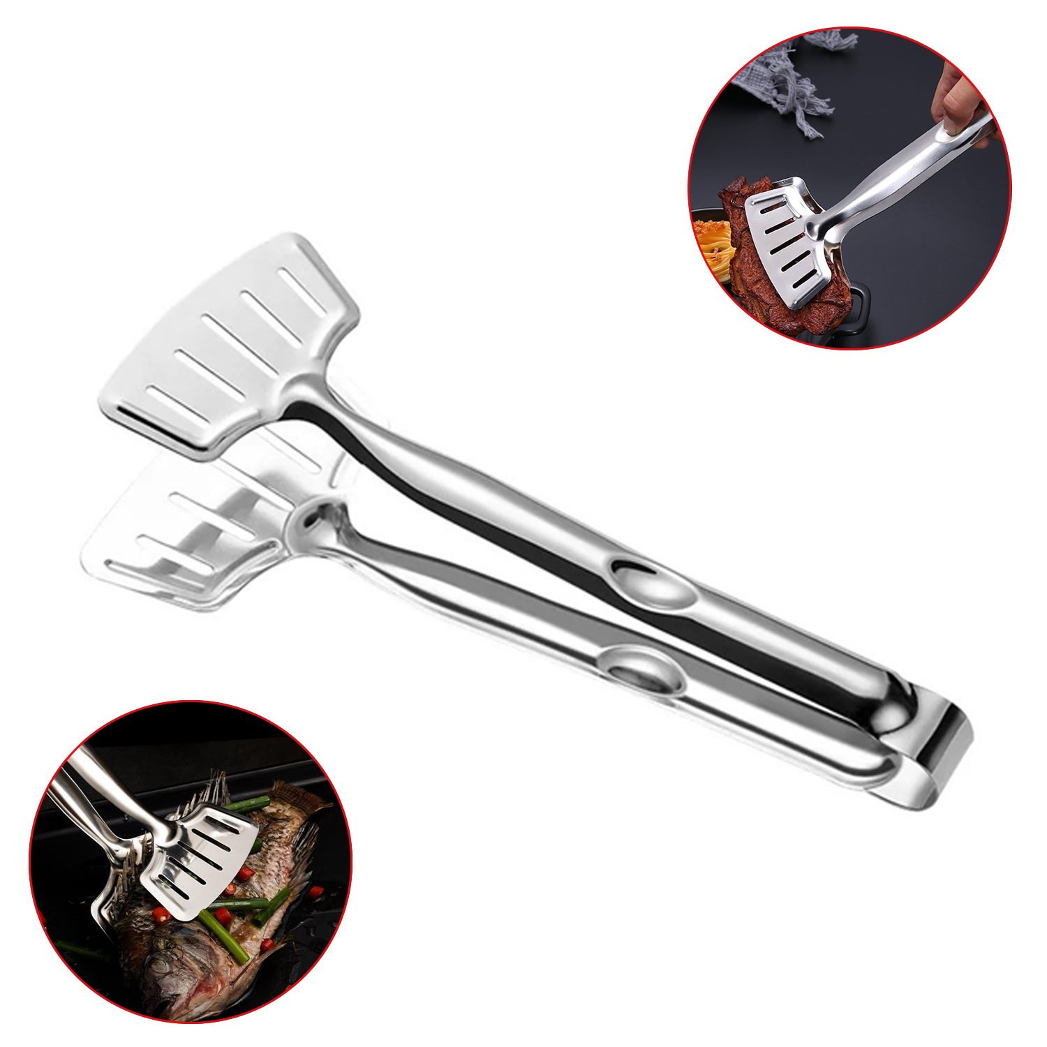 Stainless Steel Roast Fish BBQ Tong Bread Meat Clip Kitchen Cooking ...