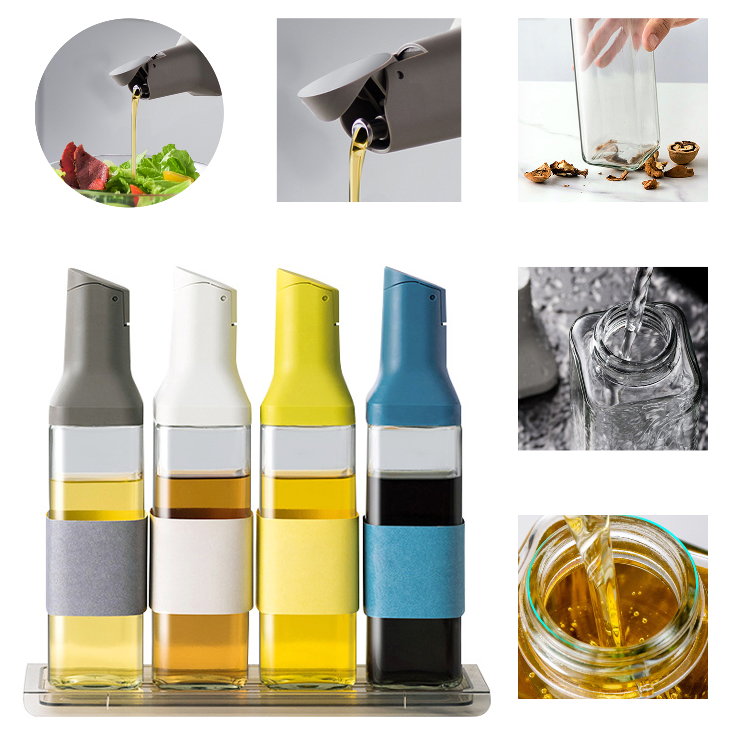 Large Olive Oil Dispenser Bottle Auto Flip Condiment Glass Container