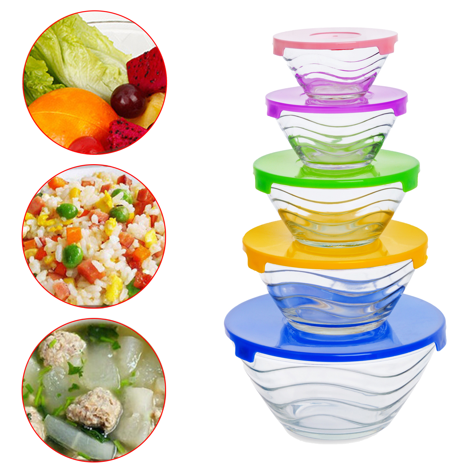 5 Pcs Glass Mixing Bowl Set With Cover Bowl Glass Mixing Bowl Salad