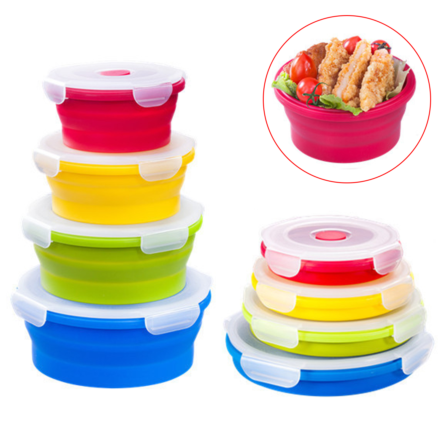 Silicone Folding Lunch Box with Lid 350ML/500ML/800ML/1200ML 4-piece ...