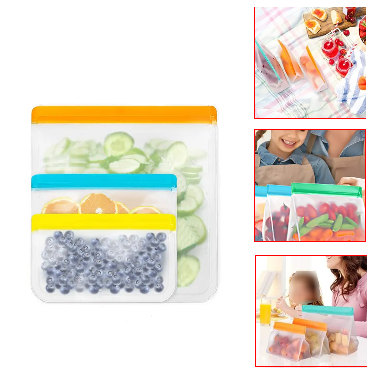 Ziplock Seal Freezer Bags Refrigerator Fresh Bags Reusable PEVA Safe