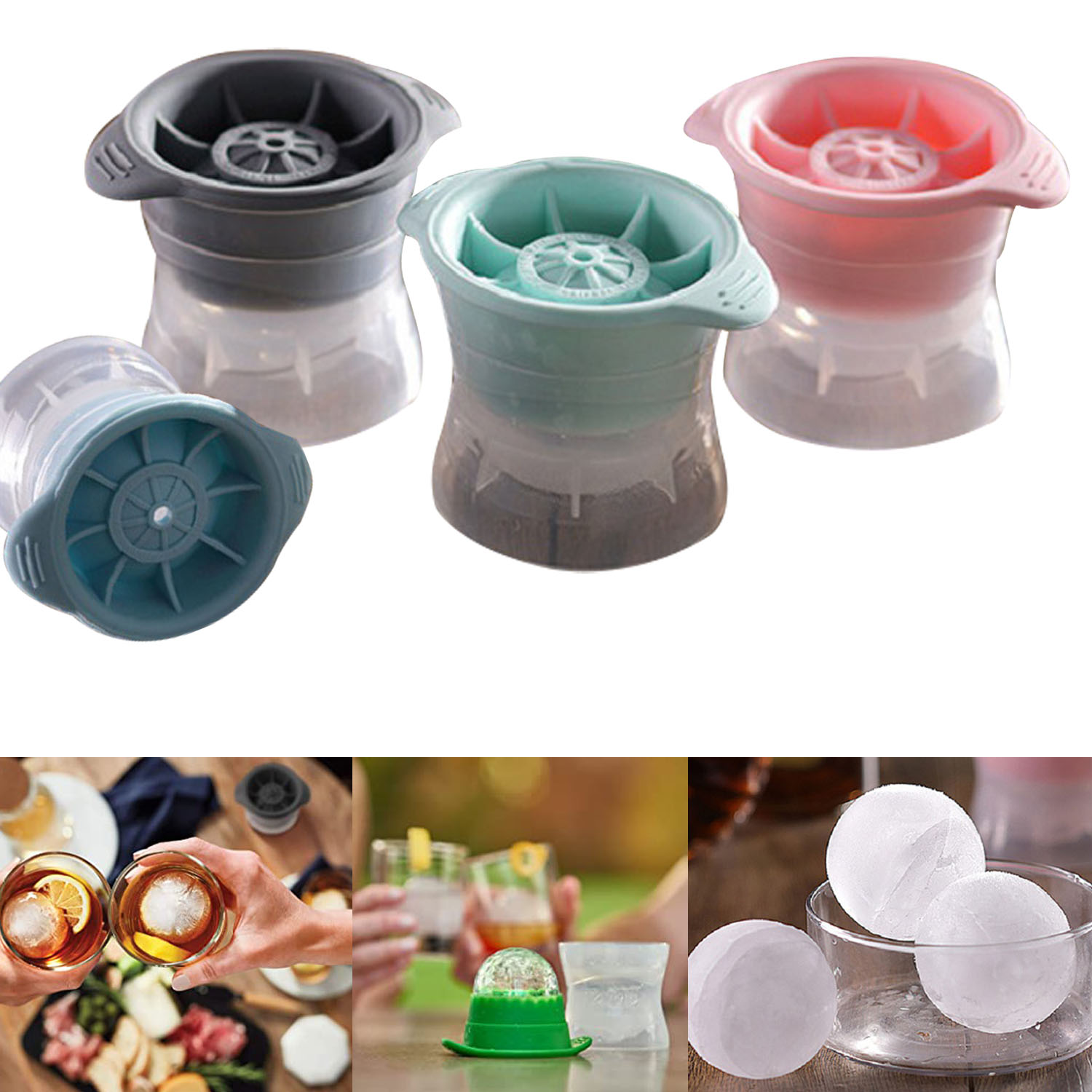 Round Ice Cube Mold 2 Pack Sphere Ice Maker Ball Molds Whiskey Ice Ball ...