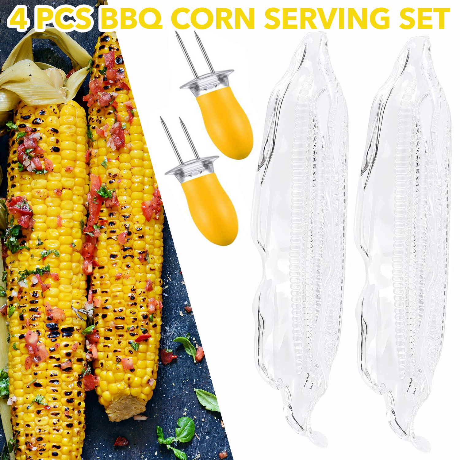 2 Pcs Plastic Corn Trays, 2 Pcs BBQ Corn Twin Prong Sweetcorn Holders For Corn Dishes and