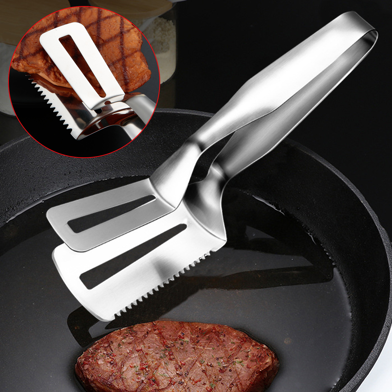 Stainless Steel Barbecue Clamp Frying Steak Fried Fish Clip Tong BBQ